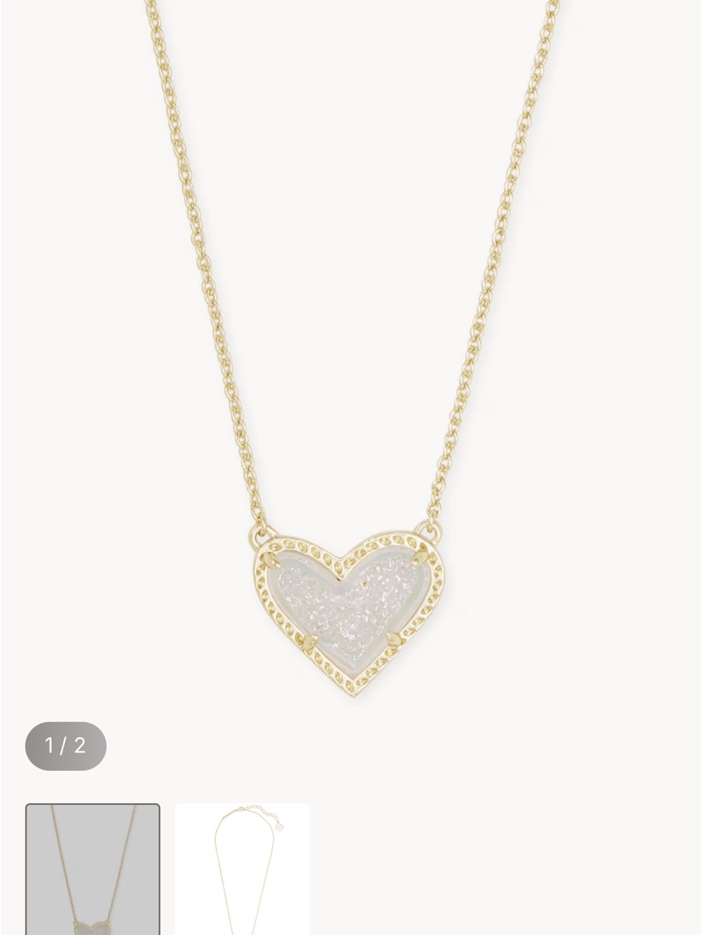 Kendra Scott Ari Heart White Gold Pendant Necklace in Iridescent Drusy
